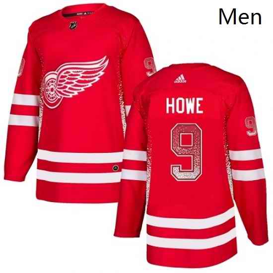 Mens Adidas Detroit Red Wings 9 Gordie Howe Authentic Red Drift Fashion NHL Jersey